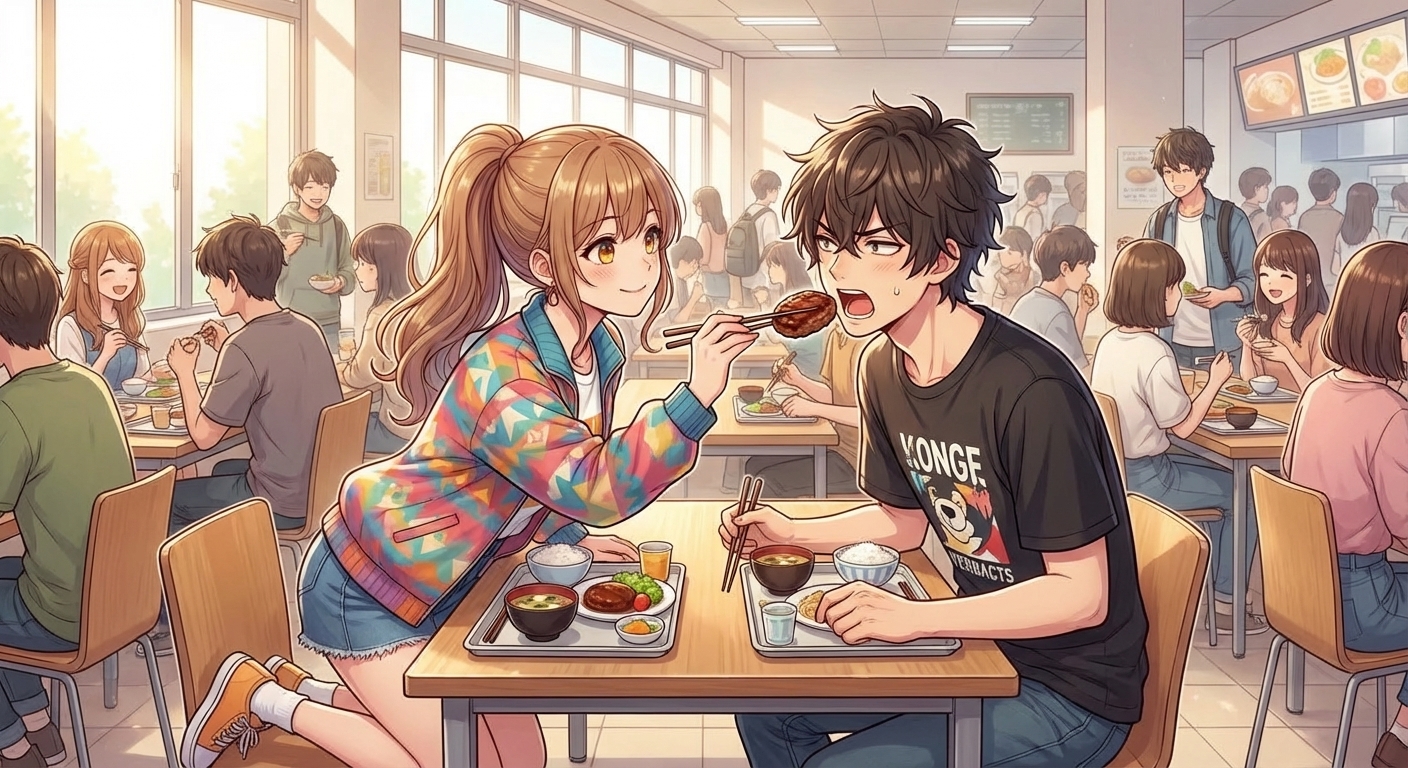 学食で星野が相葉にハンバーグを「あーん」と食べさせる、距離感がバグった日常のシーン