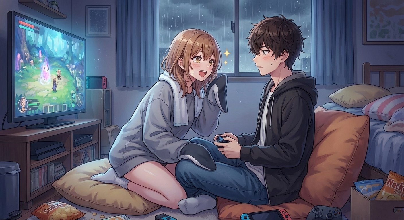 台風の夜、主人公の部屋で並んでゲームをしている時に、夏海が身を乗り出して密着し、主人公がドキッとするシーン