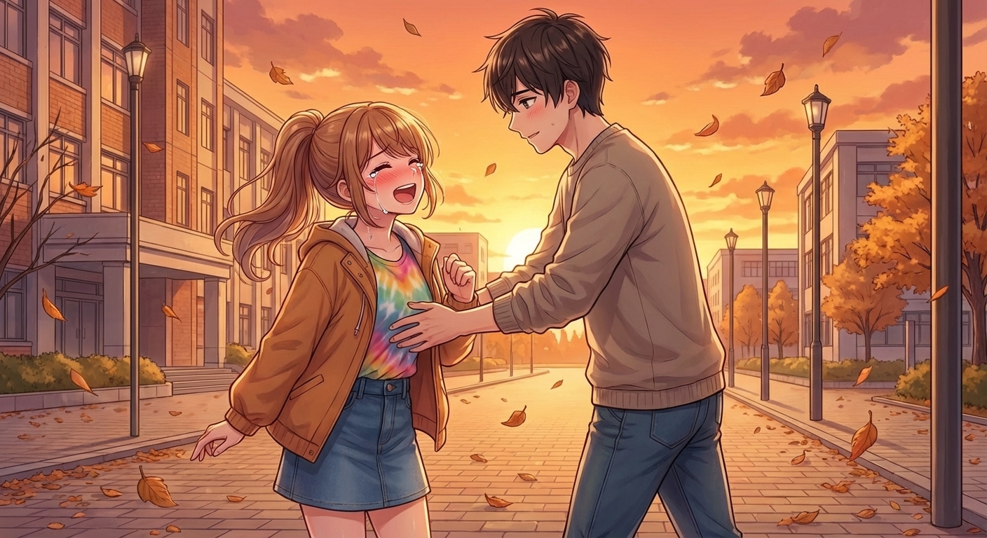 晩秋の帰り道、陸の告白に対して涙を流しながら結衣が感情を爆発させるクライマックスシーン