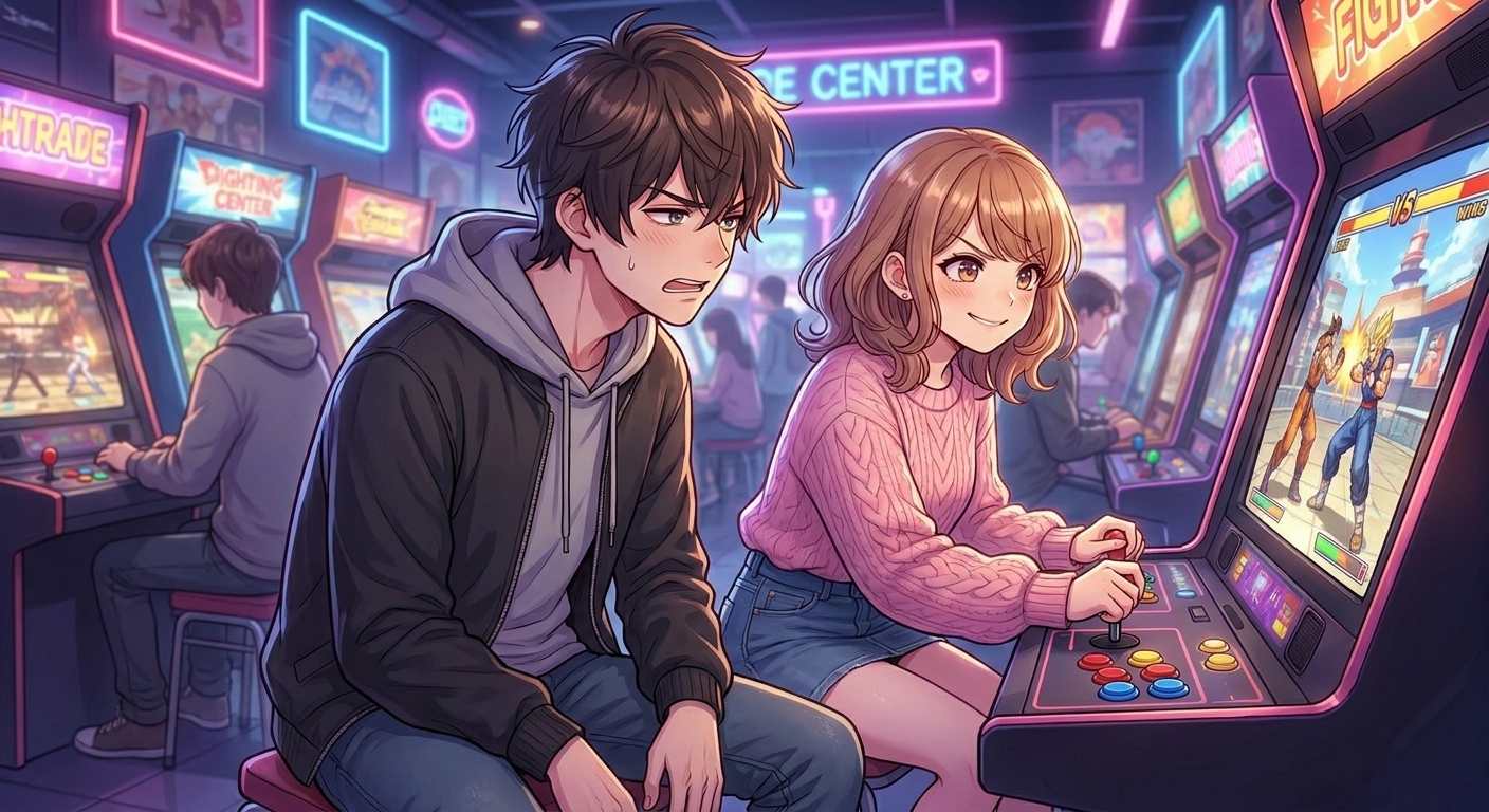 ゲームセンターで初めて出会い、格闘ゲームで白熱した対戦を繰り広げる湊と結愛